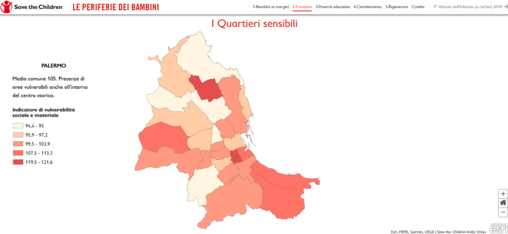 I divari nell'indice di vulnerabilità sociale e materiale nei diversi quartieri di Palermo