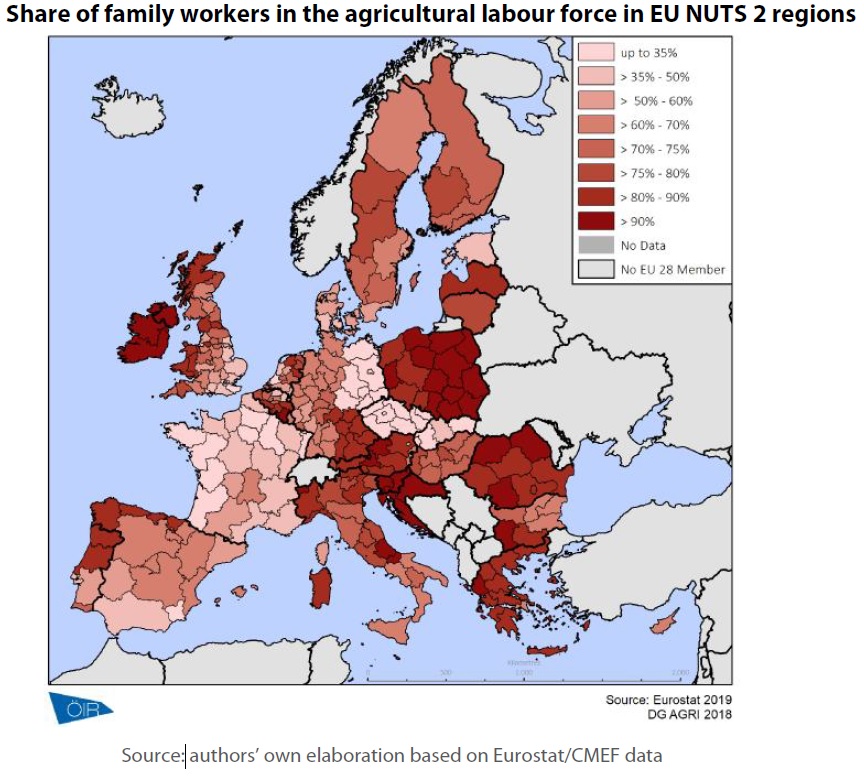 Incidenza della dimensione familiare del lavoro nelle aziende agricole in Europa - FONTE: The EU farming employment, current challenges and future prospects.