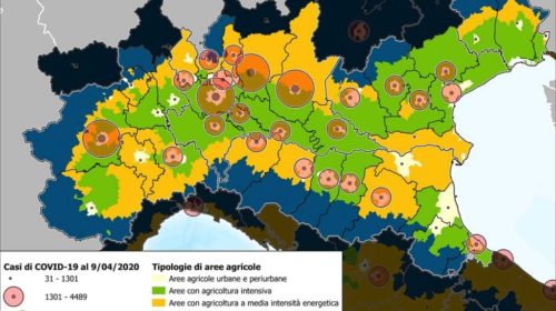 MAPPA contagi coronavirus per tipi di agricoltura prevalenti, Nord Italia - studio UniFi