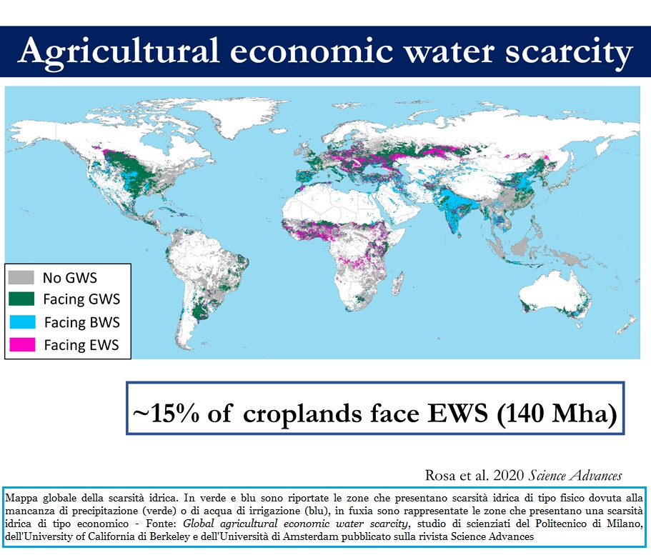 Scarsità globale di acqua in agricoltura - FONTE: "Global agricultural economic water scarcity", aprile 2020