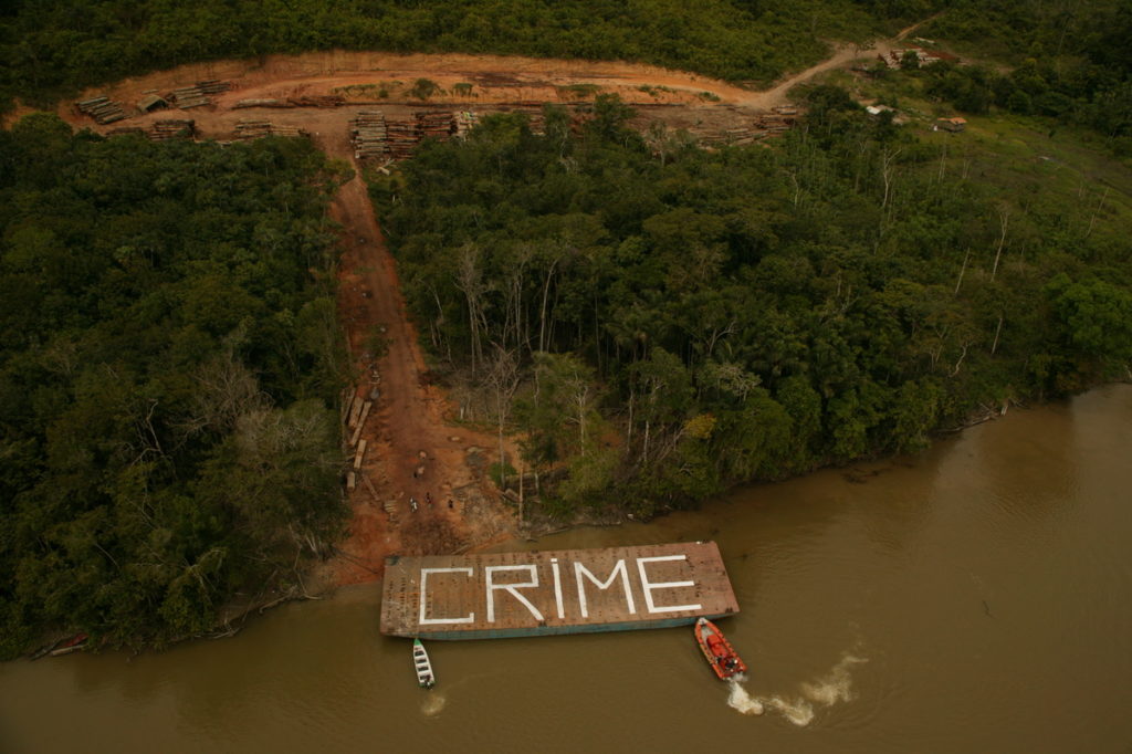 La barca di Greenpeace Arctic Sunrise sul Rio delle Amazzoni in Brasile scopre un'operazione di disboscamento illegale - 21 novembre 2003 - © Greenpeace / Daniel Beltrá