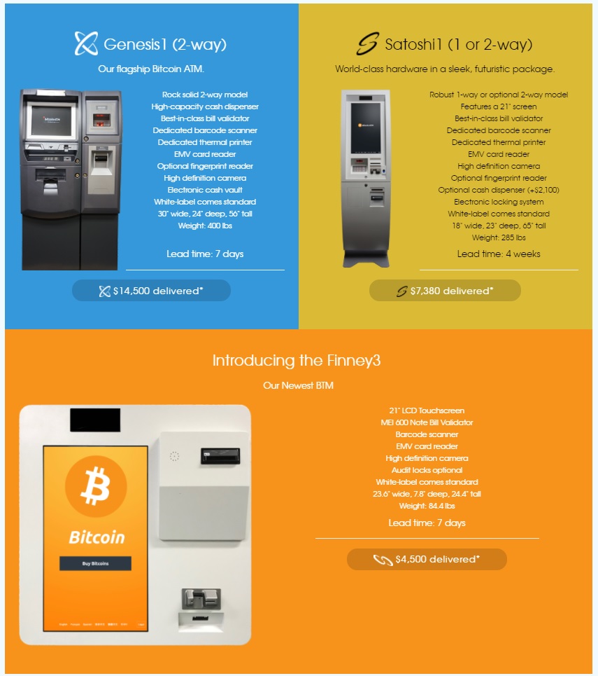 tre modelli di ATM per Bitcoin e monete digitali di Genesis Coin, leader del mercato dei produttori © Bitcoinatm