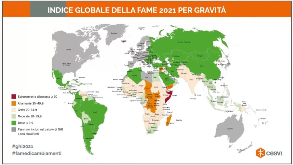 Fame nel mondo. Dati fame globale per gravità, GHI 2021