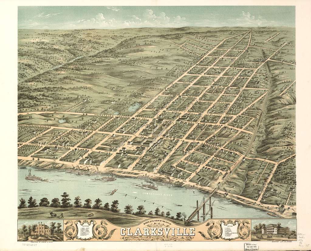 Una veduta di Clarksville, Tennessee nel 1870