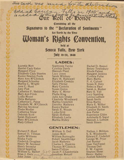 I firmatari della "Declaration of sentiments" alla convenzione di Seneca Falls © Wikimedia Commons