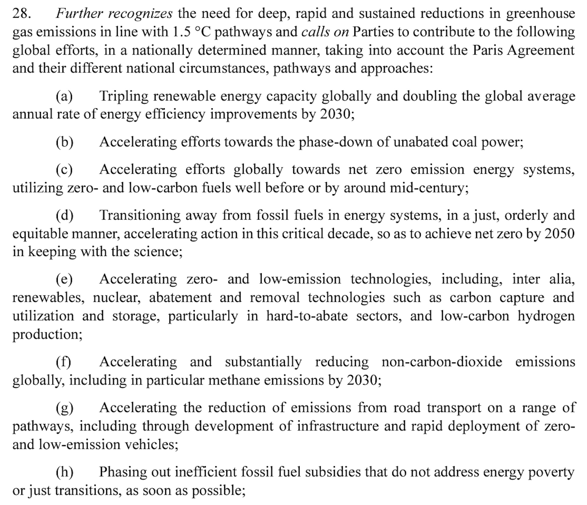 Cop28 testo Global stocktake fossil fuels