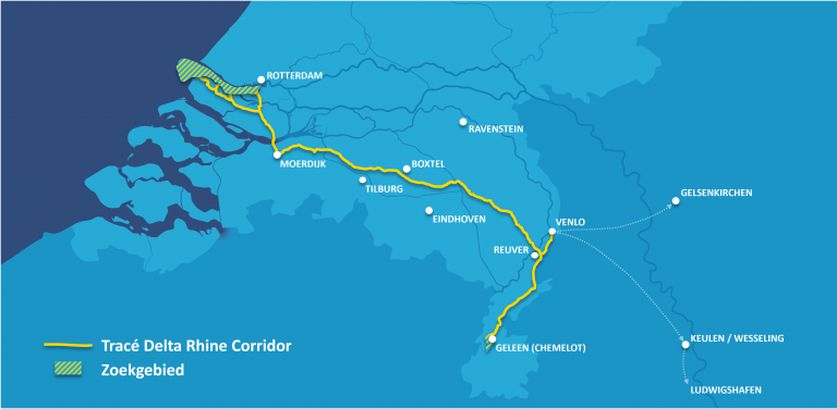 Tracciato del Delta Rhine Corridor. Immagine: Rijksdienst voor Ondernemend Nederland
