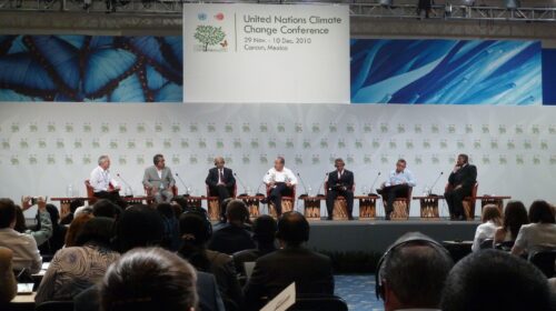 Cop 16, 08_12_2010, Heads of states stantement con Calderon, Presidente del Messico e i Premiers dell'Etiopia, Honduras, Palau, Granada, e Lord Nichol