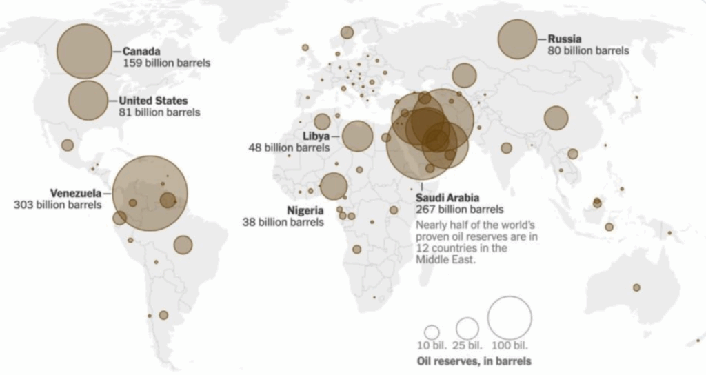la mappa delle riserve di petrolio nel mondo