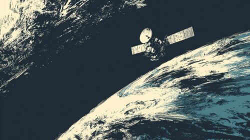 Satellite per data center orbitali in orbita bassa terrestre, illustrazione editoriale