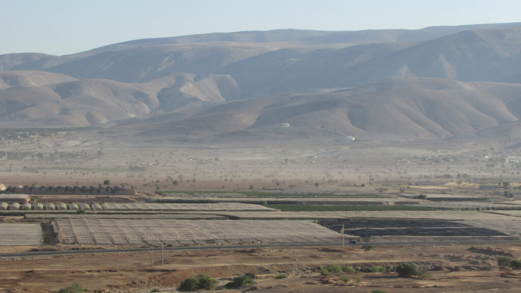 Coltivazioni agricole e serre nella valle del Giordano, zona da cui proviene parte dei prodotti degli insediamenti israeliani